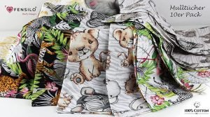 10 hydrofiele luiers,sneldrogend, te gebruiken als wasbare luier, handdoek, spuugdoek, of als onderlegger bij het verschonen.Spucktücher für Jungen und Mädchen Fensilo