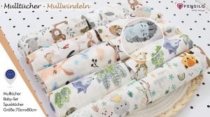 Baby Mulltücher; Mullwindeln; Spucktücher; fensilo; mulltücher baby; mulltücher baby mädchen; spucktücher baby; spucktücher baby mädchen; spucktuch junge; Fensilo baby; Fensilo baby blanket; blanket; baby blanket; newborn; object; knitted; top view; Fensilo.com; white blanket; white; background; beautiful; indoors; sheet; cover; fabric; wash; cushion; bed; polyester; satin; protection; swaddle blanket; comfortable; cotton; hypoallergenic; cute; design; washable; warm; comfy; care; soft; bedroom; set; size; crib; baby crib; outdoor; playground; vacation; park; sleep; colorful; breathable; layers; 2 layers; premium; materials; premium materials; high-quality; quality; unisex; 10 set blankets; forest animals; porcupine; rabbit; fox; wolf