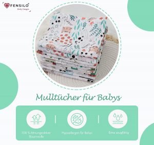 Baby Mulltücher; Mullwindeln; Spucktücher; fensilo; mulltücher baby; mulltücher baby mädchen; spucktücher baby; spucktücher baby mädchen; spucktuch junge; Fensilo baby; Fensilo baby blanket; blanket; baby blanket; newborn; object; knitted; top view; Fensilo.com; white blanket; white; background; beautiful; indoors; sheet; cover; fabric; wash; cushion; bed; polyester; satin; protection; swaddle blanket; comfortable; cotton; hypoallergenic; cute; design; washable; warm; comfy; care; soft; bedroom; set; size; crib; baby crib; outdoor; playground; vacation; park; sleep; colorful; breathable; layers; 2 layers; premium; materials; premium materials; high-quality; quality; unisex; 10 set blankets; jungle animals; forest animals; crocodile; whale; cat