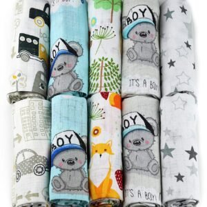 Baby Mulltücher; Mullwindeln; Spucktücher; fensilo; mulltücher baby; mulltücher baby mädchen; spucktücher baby; spucktücher baby mädchen; spucktuch junge; Fensilo baby; Fensilo baby blanket; blanket; baby blanket; newborn; object; knitted; top view; Fensilo.com; white blanket; white; background; beautiful; indoors; sheet; cover; fabric; wash; cushion; bed; polyester; satin; protection; swaddle blanket; comfortable; cotton; hypoallergenic; cute; design; washable; warm; comfy; care; soft; bedroom; set; size; crib; baby crib; outdoor; playground; vacation; park; sleep; colorful; breathable; layers; 2 layers; premium; materials; premium materials; high-quality; quality; unisex; 10 set blankets; blau; teddybear; fox; trees; stars; cars; grau; gray; white;