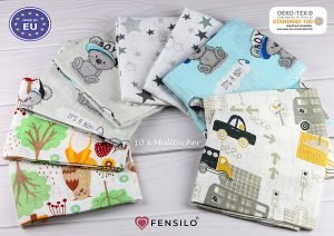Baby Mulltücher; Mullwindeln; Spucktücher; fensilo; mulltücher baby; mulltücher baby mädchen; spucktücher baby; spucktücher baby mädchen; spucktuch junge; Fensilo baby; Fensilo baby blanket; blanket; baby blanket; newborn; object; knitted; top view; Fensilo.com; white blanket; white; background; beautiful; indoors; sheet; cover; fabric; wash; cushion; bed; polyester; satin; protection; swaddle blanket; comfortable; cotton; hypoallergenic; cute; design; washable; warm; comfy; care; soft; bedroom; set; size; crib; baby crib; outdoor; playground; vacation; park; sleep; colorful; breathable; layers; 2 layers; premium; materials; premium materials; high-quality; quality; unisex; 10 set blankets; blau; teddybear; fox; trees; stars; cars; grau; gray; white;