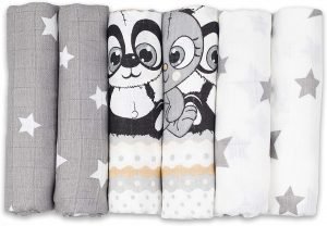 Fensilo, unisex, baby, love, babydecke, weiß, girl, Baumwolle, Decke, 70cmx80cm, 6 pack Baby Mulltücher; Mullwindeln; Spucktücher; fensilo; mulltücher baby; mulltücher baby mädchen; spucktücher baby; spucktücher baby mädchen; spucktuch junge; Fensilo baby; Fensilo baby blanket; blanket; baby blanket; newborn; object; knitted, gray star, teddybear, panda