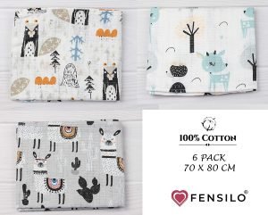 Fensilo, unisex, baby, love, babydecke, weiß, girl, Baumwolle, Decke, 70cmx80cm, 6 pack Baby Mulltücher; Mullwindeln; Spucktücher; fensilo; mulltücher baby; mulltücher baby mädchen; spucktücher baby; spucktücher baby mädchen; spucktuch junge; Fensilo baby; Fensilo baby blanket; blanket; baby blanket; newborn; object; knitted, gray, lama, deer, beaver