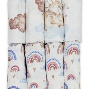 Baby Mulltücher; Mullwindeln; Spucktücher; fensilo; mulltücher baby; mulltücher baby mädchen; spucktücher baby; spucktücher baby mädchen; spucktuch junge; Fensilo baby; Fensilo baby blanket; blanket; baby blanket; newborn; object; knitted; top view; Fensilo.com; white blanket; white; background; beautiful; indoors; sheet; cover; fabric; wash; cushion; bed; polyester; satin; protection; swaddle blanket; comfortable; cotton; hypoallergenic; cute; design; washable; warm; comfy; care; soft; bedroom; set; size; crib; baby crib; outdoor; playground; vacation; park; sleep; colorful; breathable; layers; 2 layers; premium; materials; premium materials; high-quality; quality; unisex; 8 set blankets; white cloth; pack; pack of 8; rainbow; giraffe; cloud; cute animals; jungle animals; colorful rainbow;