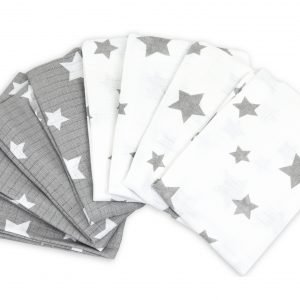 Baby Mulltücher; Mullwindeln; Spucktücher; fensilo; mulltücher baby; mulltücher baby mädchen; spucktücher baby; spucktücher baby mädchen; spucktuch junge; Fensilo baby; Fensilo baby blanket; blanket; baby blanket; newborn; object; knitted; top view; Fensilo.com; white blanket; white; background; beautiful; indoors; sheet; cover; fabric; wash; cushion; bed; polyester; satin; protection; swaddle blanket; comfortable; cotton; hypoallergenic; cute; design; washable; warm; comfy; care; soft; bedroom; set; size; crib; baby crib; outdoor; playground; vacation; park; sleep; colorful; breathable; layers; 2 layers; premium; materials; premium materials; high-quality; quality; unisex; 8 set blankets; white cloth; pack; pack of 8; white star; gray star; cute stars;