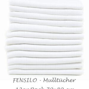 FENSILO - Mulltücher - Mullwindeln - 10er Pack 70x80 cm - Stoffwindeln, MADE IN EU, schadstoffgeprüft - Spucktücher für Jungen und Mädchen - Baby Mullwindeln – weiß - kochfest bei 95° C