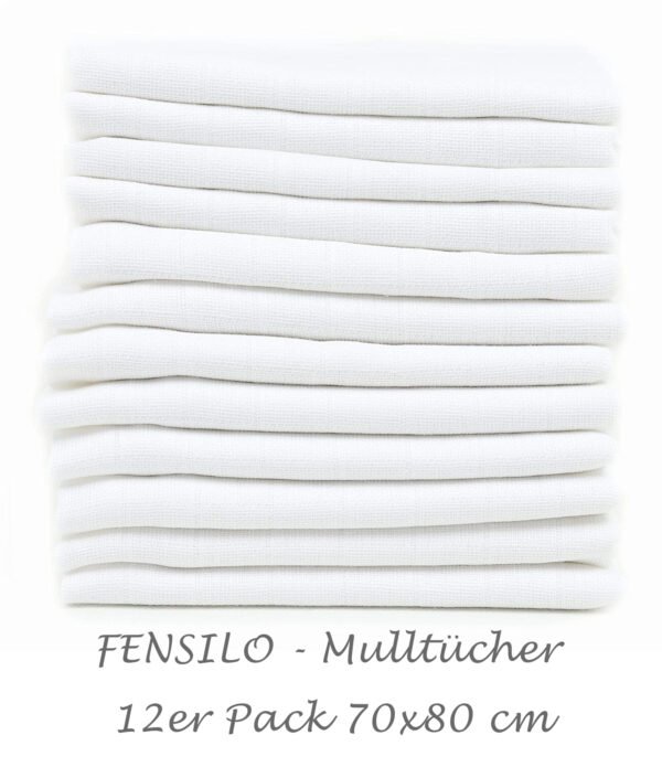 FENSILO - Mulltücher - Mullwindeln - 10er Pack 70x80 cm - Stoffwindeln, MADE IN EU, schadstoffgeprüft - Spucktücher für Jungen und Mädchen - Baby Mullwindeln – weiß - kochfest bei 95° C