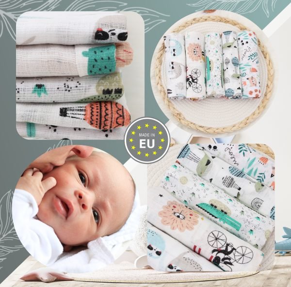 Baby Mulltücher; Mullwindeln; Spucktücher; fensilo; mulltücher baby; mulltücher baby mädchen; spucktücher baby; spucktücher baby mädchen; spucktuch junge; Fensilo baby; Fensilo baby blanket; blanket; baby blanket; newborn; object; knitted; top view; Fensilo.com; white blanket; white; background; beautiful; indoors; sheet; cover; fabric; wash; cushion; bed; polyester; satin; protection; swaddle blanket; comfortable; cotton; hypoallergenic; cute; design; washable; warm; comfy; care; soft; bedroom; set; size; crib; baby crib; outdoor; playground; vacation; park; sleep; colorful; breathable; layers; 2 layers; premium; materials; premium materials; high-quality; quality; unisex; 5 set blankets; animals; cat,whale,dog,crocodile,adorable animals; leaves; paws; flowers;
