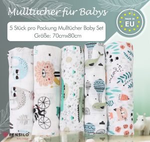 Baby Mulltücher; Mullwindeln; Spucktücher; fensilo; mulltücher baby; mulltücher baby mädchen; spucktücher baby; spucktücher baby mädchen; spucktuch junge; Fensilo baby; Fensilo baby blanket; blanket; baby blanket; newborn; object; knitted; top view; Fensilo.com; white blanket; white; background; beautiful; indoors; sheet; cover; fabric; wash; cushion; bed; polyester; satin; protection; swaddle blanket; comfortable; cotton; hypoallergenic; cute; design; washable; warm; comfy; care; soft; bedroom; set; size; crib; baby crib; outdoor; playground; vacation; park; sleep; colorful; breathable; layers; 2 layers; premium; materials; premium materials; high-quality; quality; unisex; 5 set blankets; animals; cat,whale,dog,crocodile,adorable animals; leaves; paws; flowers;
