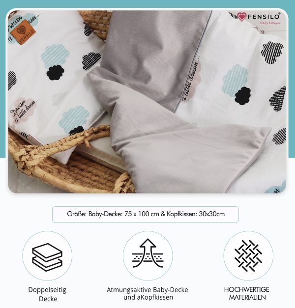 Baby Mulltücher; Mullwindeln; Spucktücher; fensilo; mulltücher baby; mulltücher baby mädchen; spucktücher baby; spucktücher baby mädchen; spucktuch junge; Fensilo baby; Fensilo baby blanket; blanket; baby blanket; newborn; object; knitted; top view; Fensilo.com; beautiful; indoors; sheet; female; male; cover; fabric; wash; cushion; bed; polyester; satin; feminine; protection; white; swaddle blanket; pillow; white pillow; comfortable; cotton; hypoallergenic; cute; design; washable; girl; boy; baby boy; baby girl; warm; comfy; care; soft; bedroom; set; size; baby pillow; adorable blanket; white background; clouds; colorful clouds; Dream a little dream; black clouds; blue clouds; grey clouds; gray baby blanket; gray blanket;