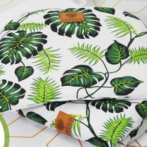 FENSILO - Baby Bettdecke und Kissen - Zweiseitige Steppdecke  Kuscheldecke - Schlafdecke für Neugeborene  Babybett, Kinderwagen oder auf Reisen - 100 x 75cm,Decke in weißer Farbe mit grünen Blättern