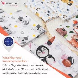 Baby Mulltücher; Mullwindeln; Spucktücher; fensilo; mulltücher baby; mulltücher baby mädchen; spucktücher baby; spucktücher baby mädchen; spucktuch junge; Fensilo baby; Fensilo baby blanket; blanket; baby blanket; newborn; object; knitted; top view; Fensilo.com; white blanket; white; background; beautiful; indoors; sheet; cover; fabric; wash; cushion; bed; polyester; satin; protection; swaddle blanket; comfortable; cotton; hypoallergenic; cute; design; washable; warm; comfy; care; soft; bedroom; set; size; crib; baby crib; outdoor; playground; vacation; park; sleep; colorful; breathable; layers; 2 layers; premium; materials; premium materials; high-quality; quality; unisex; 10 set blankets; animals; adorable animals; forest animals; cute animals; smilling animals; antartic animlas; snow; cold; bear; penguin; squirrel; rabbit; rox; tree; apple; rainbow; leaves; ballon; black; brown; flowers;