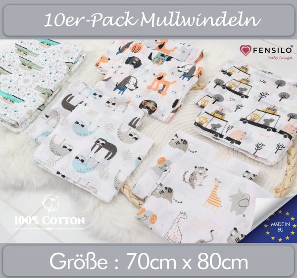 Baby Mulltücher; Mullwindeln; Spucktücher; fensilo; mulltücher baby; mulltücher baby mädchen; spucktücher baby; spucktücher baby mädchen; spucktuch junge; Fensilo baby; Fensilo baby blanket; blanket; baby blanket; newborn; object; knitted; top view; Fensilo.com; white blanket; white; background; beautiful; indoors; sheet; cover; fabric; wash; cushion; bed; polyester; satin; protection; swaddle blanket; comfortable; cotton; hypoallergenic; cute; design; washable; warm; comfy; care; soft; bedroom; set; size; crib; baby crib; outdoor; playground; vacation; park; sleep; colorful; breathable; layers; 2 layers; premium; materials; premium materials; high-quality; quality; unisex; 10 set blankets; adorable animals; cute animals; crocodile; sloth; dogs; elephant; tiger; giraffe; trees; shades; colorful animals; lovely animals;