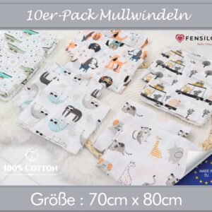 Baby Mulltücher; Mullwindeln; Spucktücher; fensilo; mulltücher baby; mulltücher baby mädchen; spucktücher baby; spucktücher baby mädchen; spucktuch junge; Fensilo baby; Fensilo baby blanket; blanket; baby blanket; newborn; object; knitted; top view; Fensilo.com; white blanket; white; background; beautiful; indoors; sheet; cover; fabric; wash; cushion; bed; polyester; satin; protection; swaddle blanket; comfortable; cotton; hypoallergenic; cute; design; washable; warm; comfy; care; soft; bedroom; set; size; crib; baby crib; outdoor; playground; vacation; park; sleep; colorful; breathable; layers; 2 layers; premium; materials; premium materials; high-quality; quality; unisex; 10 set blankets; adorable animals; cute animals; crocodile; sloth; dogs; elephant; tiger; giraffe; trees; shades; colorful animals; lovely animals;