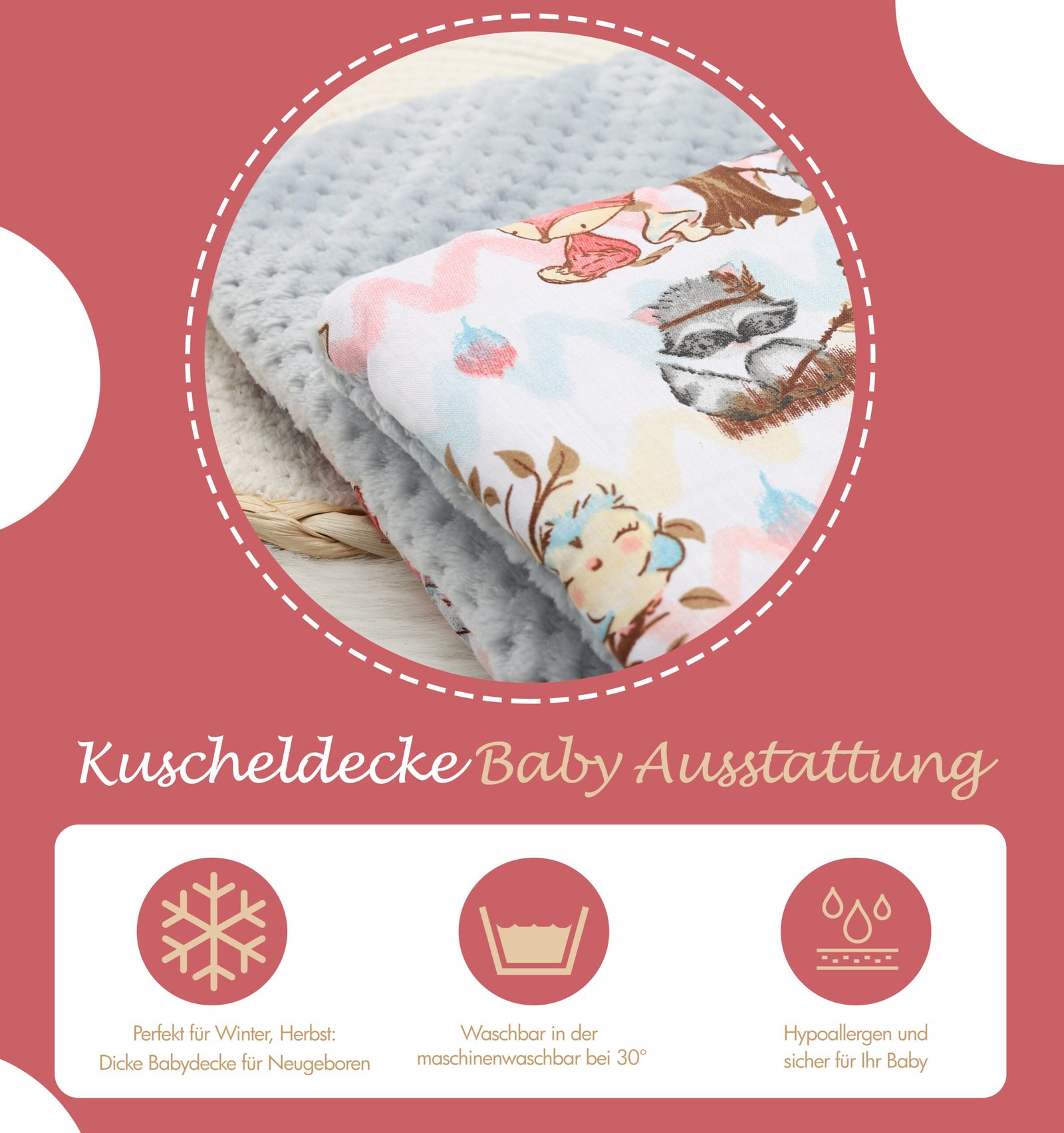 FENSILO Babydecke – Kuscheldecke Baby Ausstattung – Doppelseitige  Multifunktionsdecke – Krabbeldecke – Weiche Kinderdecke aus Plüsch und  Baumwolle – 70x100cm – EU – Forst – Grau | Waar je ook zoekt, wij