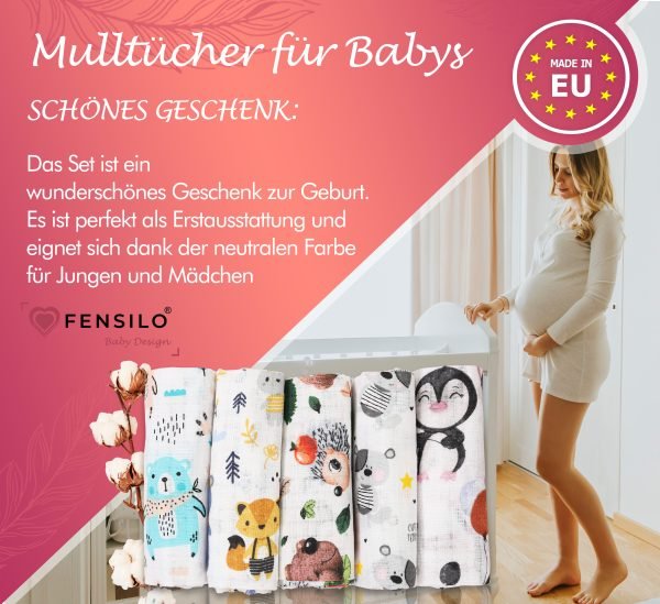 Baby Mulltücher; Mullwindeln; Spucktücher; fensilo; mulltücher baby; mulltücher baby mädchen; spucktücher baby; spucktücher baby mädchen; spucktuch junge; Fensilo baby; Fensilo baby blanket; blanket; baby blanket; newborn; object; knitted; top view; Fensilo.com; white blanket; white; background; beautiful; indoors; sheet; cover; fabric; wash; cushion; bed; polyester; satin; protection; swaddle blanket; comfortable; cotton; hypoallergenic; cute; design; washable; warm; comfy; care; soft; bedroom; set; size; crib; baby crib; outdoor; playground; vacation; park; sleep; colorful; breathable; layers; 2 layers; premium; materials; premium materials; high-quality; quality; unisex; 5 set blankets; animals; adorable animals; forest animals; cute animals; smilling animals; antartic animlas; snow; cold; bear; penguin; squirrel; rabbit; rox; tree; apple; rainbow; leaves; ballon; black; brown; flowers;