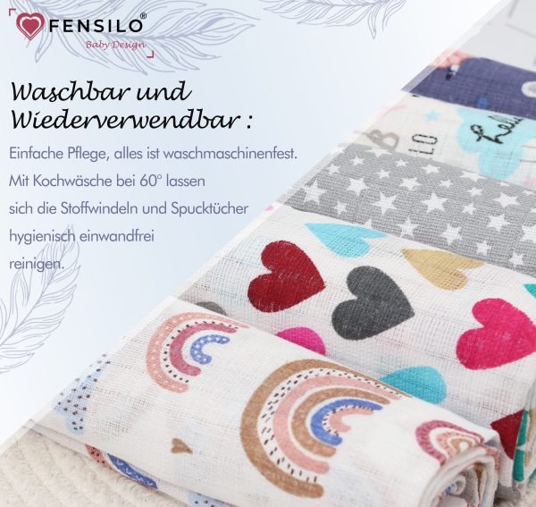 Baby Mulltücher; Mullwindeln; Spucktücher; fensilo; mulltücher baby; mulltücher baby mädchen; spucktücher baby; spucktücher baby mädchen; spucktuch junge; Fensilo baby; Fensilo baby blanket; blanket; baby blanket; newborn; object; knitted; top view; Fensilo.com; white blanket; white; background; beautiful; indoors; sheet; cover; fabric; wash; cushion; bed; polyester; satin; protection; swaddle blanket; comfortable; cotton; hypoallergenic; cute; design; washable; warm; comfy; care; soft; bedroom; set; size; crib; baby crib; outdoor; playground; vacation; park; sleep; colorful; breathable; layers; 2 layers; premium; materials; premium materials; high-quality; quality; unisex; 5 set blankets; animals; adorable animals; forest animals; cute animals; smilling animals; rabbit; rainbow; heart; stars; clouds; cute bunny; colorful hearts; white starts; colorful clouds;