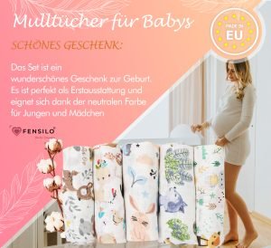 Baby Mulltücher; Mullwindeln; Spucktücher; fensilo; mulltücher baby; mulltücher baby mädchen; spucktücher baby; spucktücher baby mädchen; spucktuch junge; Fensilo baby; Fensilo baby blanket; blanket; baby blanket; newborn; object; knitted; top view; Fensilo.com; white blanket; white; background; beautiful; indoors; sheet; cover; fabric; wash; cushion; bed; polyester; satin; protection; swaddle blanket; comfortable; cotton; hypoallergenic; cute; design; washable; warm; comfy; care; soft; bedroom; set; size; crib; baby crib; outdoor; playground; vacation; park; sleep; colorful; breathable; layers; 2 layers; premium; materials; premium materials; high-quality; quality; unisex; 10 set blankets; animals; fox; rabbit; deer; racoon; rainbow; stars; flowers; adorable animals; forest animals; cute animals; smilling animals;