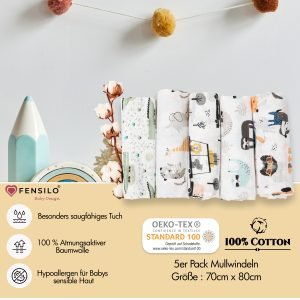 Baby Mulltücher; Mullwindeln; Spucktücher; fensilo; mulltücher baby; ulltücher baby mädchen; pucktücher baby mädchen; spucktuch junge; ensilo baby blanket; blanket; baby blanket; newborn; object; nitted; top view; Fensilo.com; white blanket; white; background; eautiful; indoors; sheet; cover; fabric; wash; cushion; ed; polyester; satin; protection; swaddle blanket; comfortable; otton; hypoallergenic; cute; design; washable; warm; omfy; care; soft; bedroom; set; size; crib; baby crib; outdoor; layground; vacation; park; sleep; colorful; breathable; ayers; 2 layers; premium; materials; premium materials; igh-quality; quality; unisex; 5 set blankets; hite; adorable animals; forest animals; tree; luggage; glasses; sloth; crocodille; hippopotamus; poodle; elephant; grass; dogs; spucktücher baby; Fensilo baby;
