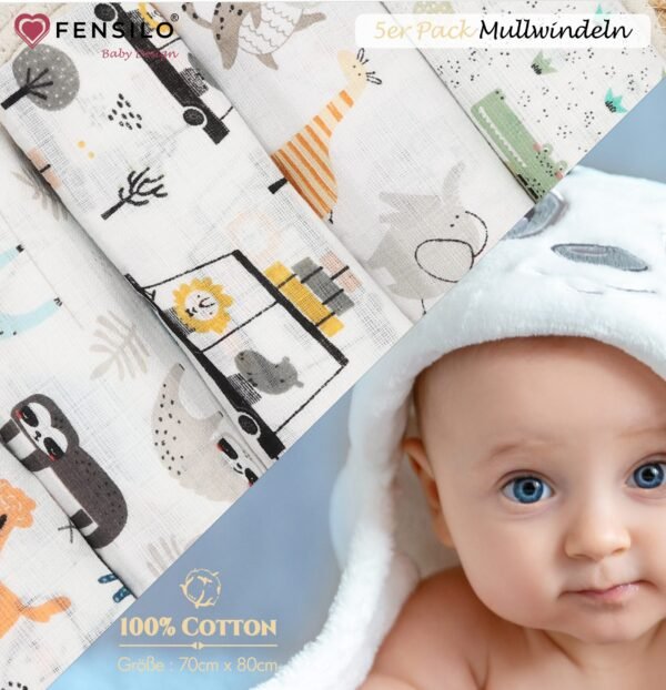 Baby Mulltücher; Mullwindeln; Spucktücher; fensilo; mulltücher baby; ulltücher baby mädchen; pucktücher baby mädchen; spucktuch junge; ensilo baby blanket; blanket; baby blanket; newborn; object; nitted; top view; Fensilo.com; white blanket; white; background; eautiful; indoors; sheet; cover; fabric; wash; cushion; ed; polyester; satin; protection; swaddle blanket; comfortable; otton; hypoallergenic; cute; design; washable; warm; omfy; care; soft; bedroom; set; size; crib; baby crib; outdoor; layground; vacation; park; sleep; colorful; breathable; ayers; 2 layers; premium; materials; premium materials; igh-quality; quality; unisex; 5 set blankets; hite; adorable animals; forest animals; tree; luggage; glasses; sloth; crocodille; hippopotamus; poodle; elephant; grass; dogs; spucktücher baby; Fensilo baby;