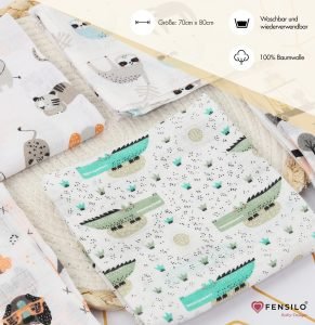 Baby Mulltücher; Mullwindeln; Spucktücher; fensilo; mulltücher baby; ulltücher baby mädchen; pucktücher baby mädchen; spucktuch junge; ensilo baby blanket; blanket; baby blanket; newborn; object; nitted; top view; Fensilo.com; white blanket; white; background; eautiful; indoors; sheet; cover; fabric; wash; cushion; ed; polyester; satin; protection; swaddle blanket; comfortable; otton; hypoallergenic; cute; design; washable; warm; omfy; care; soft; bedroom; set; size; crib; baby crib; outdoor; layground; vacation; park; sleep; colorful; breathable; ayers; 2 layers; premium; materials; premium materials; igh-quality; quality; unisex; 5 set blankets; hite; adorable animals; forest animals; tree; luggage; glasses; sloth; crocodille; hippopotamus; poodle; elephant; grass; dogs; spucktücher baby; Fensilo baby;