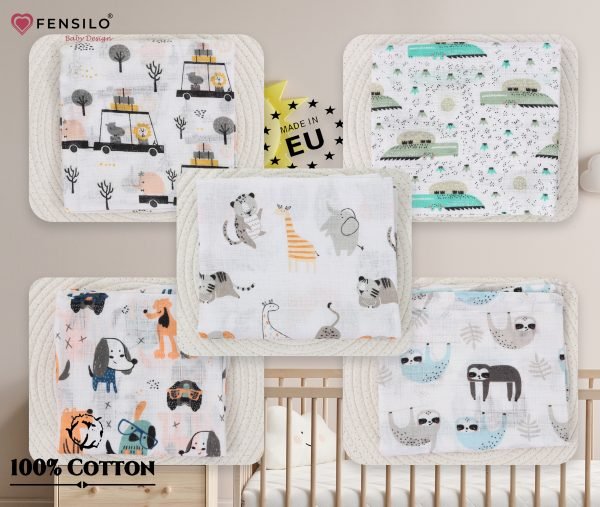 Baby Mulltücher; Mullwindeln; Spucktücher; fensilo; mulltücher baby; ulltücher baby mädchen; pucktücher baby mädchen; spucktuch junge; ensilo baby blanket; blanket; baby blanket; newborn; object; nitted; top view; Fensilo.com; white blanket; white; background; eautiful; indoors; sheet; cover; fabric; wash; cushion; ed; polyester; satin; protection; swaddle blanket; comfortable; otton; hypoallergenic; cute; design; washable; warm; omfy; care; soft; bedroom; set; size; crib; baby crib; outdoor; layground; vacation; park; sleep; colorful; breathable; ayers; 2 layers; premium; materials; premium materials; igh-quality; quality; unisex; 5 set blankets; hite; adorable animals; forest animals; tree; luggage; glasses; sloth; crocodille; hippopotamus; poodle; elephant; grass; dogs; spucktücher baby; Fensilo baby;
