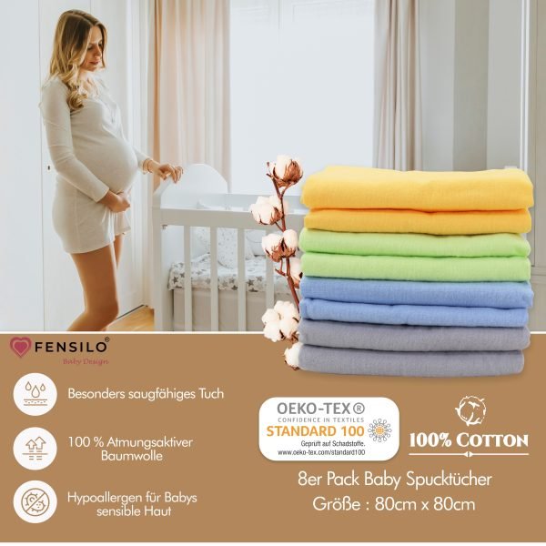 Baby Mulltücher; Mullwindeln; Spucktücher; fensilo; mulltücher baby; mulltücher baby mädchen; spucktücher baby; spucktücher baby mädchen; spucktuch junge; Fensilo baby; Fensilo baby blanket; blanket; baby blanket; newborn; object; knitted; top view; Fensilo.com; white blanket; white; background; beautiful; indoors; sheet; cover; fabric; wash; cushion; bed; polyester; satin; protection; swaddle blanket; comfortable; cotton; hypoallergenic; cute; design; washable; warm; comfy; care; soft; bedroom; set; size; crib; baby crib; outdoor; playground; vacation; park; sleep; colorful; breathable; layers; 2 layers; premium; materials; premium materials; high-quality; quality; unisex; 8 set blankets; Yellow; blue; green; colorful blankets; gray;