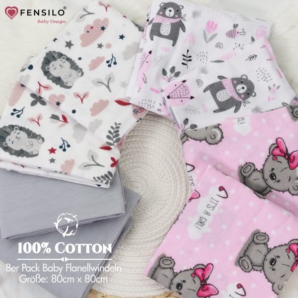 Baby Mulltücher; Mullwindeln; Spucktücher; fensilo; mulltücher baby; mulltücher baby mädchen; spucktücher baby; spucktücher baby mädchen; spucktuch junge; Fensilo baby; Fensilo baby blanket; blanket; baby blanket; newborn; object; knitted; top view; Fensilo.com; white blanket; white; background; beautiful; indoors; sheet; cover; fabric; wash; cushion; bed; polyester; satin; protection; swaddle blanket; comfortable; cotton; hypoallergenic; cute; design; washable; warm; comfy; care; soft; bedroom; set; size; crib; baby crib; outdoor; playground; vacation; park; sleep; colorful; breathable; layers; 2 layers; premium; materials; premium materials; high-quality; quality; unisex; 8 set blankets; girly; women; girl; pink; adorable animals; cute animals; bear; squirrel; rabbit; forest animals; maternity; pregnant; Gray;