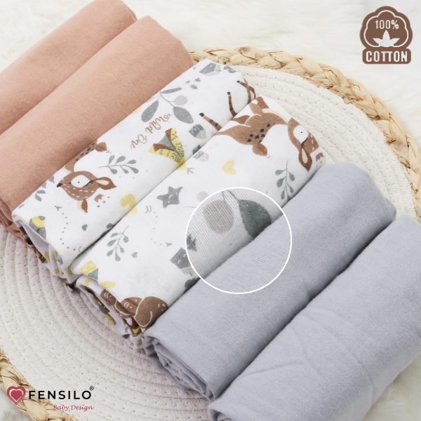 Baby Mulltücher; Mullwindeln; Spucktücher; fensilo; mulltücher baby; mulltücher baby mädchen; spucktücher baby; spucktücher baby mädchen; spucktuch junge; Fensilo baby; Fensilo baby blanket; blanket; baby blanket; newborn; object; knitted; top view; Fensilo.com; white blanket; white; background; beautiful; indoors; sheet; cover; fabric; wash; cushion; bed; polyester; satin; protection; swaddle blanket; comfortable; cotton; hypoallergenic; cute; design; washable; warm; comfy; care; soft; bedroom; set; size; crib; baby crib; outdoor; playground; vacation; park; sleep; colorful; breathable; layers; 2 layers; premium; materials; premium materials; high-quality; quality; unisex; 6 set blankets; Gray; Brown; animal design; adorable animals; cute animals; deer; indian hut; leaves;