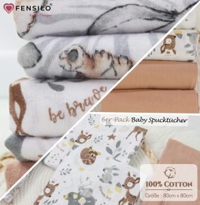 Baby Mulltücher; Mullwindeln; Spucktücher; fensilo; mulltücher baby; mulltücher baby mädchen; spucktücher baby; spucktücher baby mädchen; spucktuch junge; Fensilo baby; Fensilo baby blanket; blanket; baby blanket; newborn; object; knitted; top view; Fensilo.com; white blanket; white; background; beautiful; indoors; sheet; cover; fabric; wash; cushion; bed; polyester; satin; protection; swaddle blanket; comfortable; cotton; hypoallergenic; cute; design; washable; warm; comfy; care; soft; bedroom; set; size; crib; baby crib; outdoor; playground; vacation; park; sleep; colorful; breathable; layers; 2 layers; premium; materials; premium materials; high-quality; quality; unisex; 6 set blankets; Brown; animal design; adorable animals; cute animals; deer; lion; elephant; zebra;