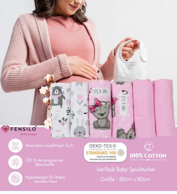 Baby Mulltücher; Mullwindeln; Spucktücher; fensilo; mulltücher baby; mulltücher baby mädchen; spucktücher baby; spucktücher baby mädchen; spucktuch junge; Fensilo baby; Fensilo baby blanket; blanket; baby blanket; newborn; object; knitted; top view; Fensilo.com; white blanket; white; background; beautiful; indoors; sheet; cover; fabric; wash; cushion; bed; polyester; satin; protection; swaddle blanket; comfortable; cotton; hypoallergenic; cute; design; washable; warm; comfy; care; soft; bedroom; set; size; crib; baby crib; outdoor; playground; vacation; park; sleep; colorful; breathable; layers; 2 layers; premium; materials; premium materials; high-quality; quality; unisex; 6 set blankets; girly; women; girl; pink; adorable animals; cute animals; bear; squirrel; rabbit; forest animals; maternity; pregnant;