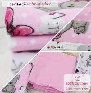 Baby Mulltücher; Mullwindeln; Spucktücher; fensilo; mulltücher baby; mulltücher baby mädchen; spucktücher baby; spucktücher baby mädchen; spucktuch junge; Fensilo baby; Fensilo baby blanket; blanket; baby blanket; newborn; object; knitted; top view; Fensilo.com; white blanket; white; background; beautiful; indoors; sheet; cover; fabric; wash; cushion; bed; polyester; satin; protection; swaddle blanket; comfortable; cotton; hypoallergenic; cute; design; washable; warm; comfy; care; soft; bedroom; set; size; crib; baby crib; outdoor; playground; vacation; park; sleep; colorful; breathable; layers; 2 layers; premium; materials; premium materials; high-quality; quality; unisex; 6 set blankets; girly; women; girl; pink; adorable animals; cute animals; bear; squirrel; rabbit; forest animals; maternity; pregnant;