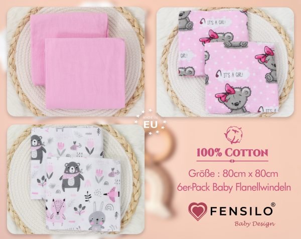 Baby Mulltücher; Mullwindeln; Spucktücher; fensilo; mulltücher baby; mulltücher baby mädchen; spucktücher baby; spucktücher baby mädchen; spucktuch junge; Fensilo baby; Fensilo baby blanket; blanket; baby blanket; newborn; object; knitted; top view; Fensilo.com; white blanket; white; background; beautiful; indoors; sheet; cover; fabric; wash; cushion; bed; polyester; satin; protection; swaddle blanket; comfortable; cotton; hypoallergenic; cute; design; washable; warm; comfy; care; soft; bedroom; set; size; crib; baby crib; outdoor; playground; vacation; park; sleep; colorful; breathable; layers; 2 layers; premium; materials; premium materials; high-quality; quality; unisex; 6 set blankets; girly; women; girl; pink; adorable animals; cute animals; bear; squirrel; rabbit; forest animals; maternity; pregnant;