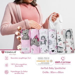 Baby Mulltücher; Mullwindeln; Spucktücher; fensilo; mulltücher baby; mulltücher baby mädchen; spucktücher baby; spucktücher baby mädchen; spucktuch junge; Fensilo baby; Fensilo baby blanket; blanket; baby blanket; newborn; object; knitted; top view; Fensilo.com; white blanket; white; background; beautiful; indoors; sheet; cover; fabric; wash; cushion; bed; polyester; satin; protection; swaddle blanket; comfortable; cotton; hypoallergenic; cute; design; washable; warm; comfy; care; soft; bedroom; set; size; crib; baby crib; outdoor; playground; vacation; park; sleep; colorful; breathable; layers; 2 layers; premium; materials; premium materials; high-quality; quality; unisex; 6 set blankets; girly; women; girl; pink; adorable animals; cute animals; bear; squirrel; rabbit; forest animals; maternity; pregnant;
