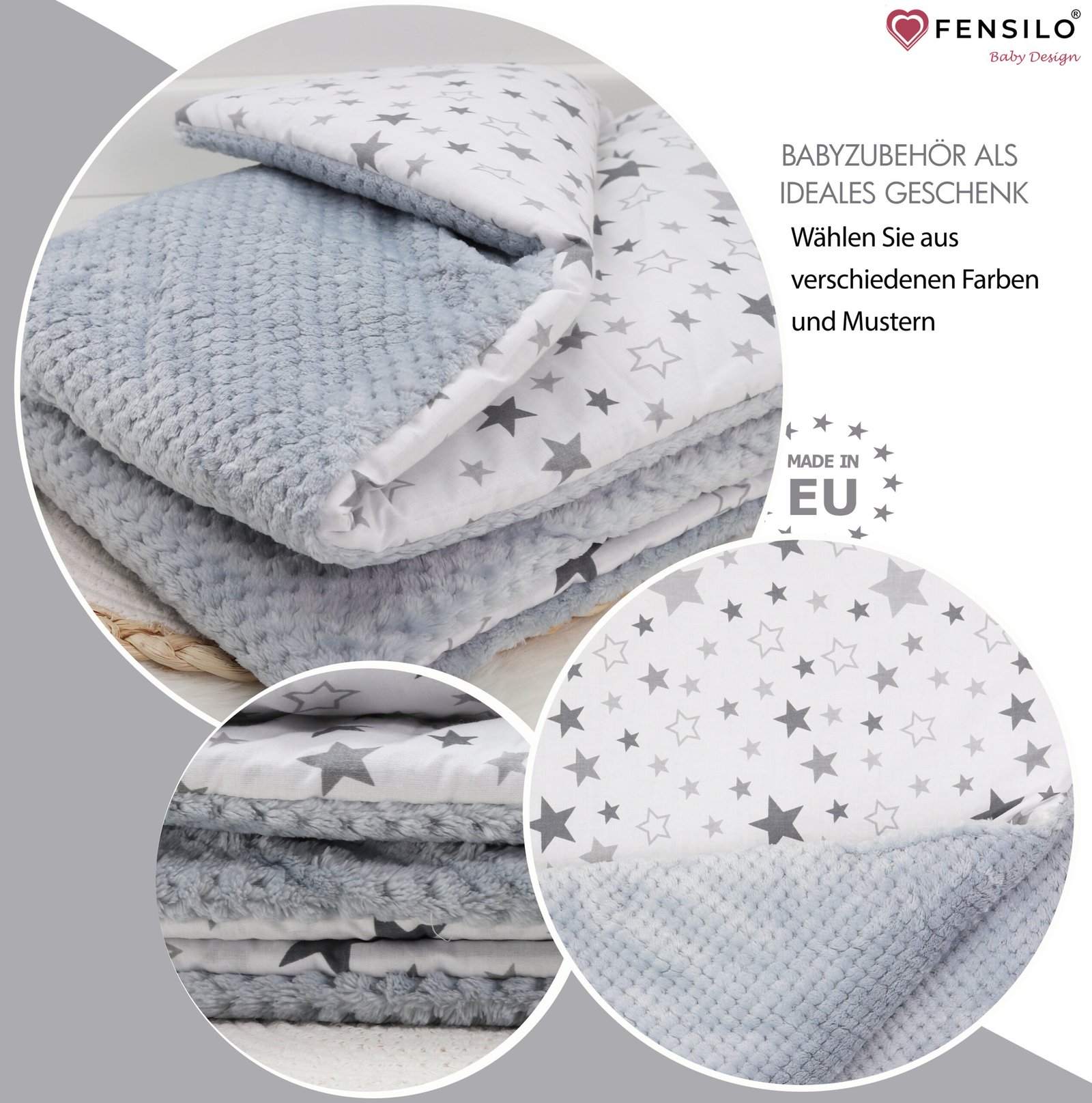 FENSILO Babydecke – Kuscheldecke Baby Ausstattung – Doppelseitige  Multifunktionsdecke – Krabbeldecke – Weiche Kinderdecke aus Plüsch und  Baumwolle – 70x100cm – EU – Sterne – Grau | Waar je ook zoekt, wij