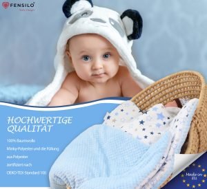 Baby Mulltücher; Mullwindeln; Spucktücher; fensilo; mulltücher baby; mulltücher baby mädchen; spucktücher baby; spucktücher baby mädchen; spucktuch junge; Fensilo baby; Fensilo baby blanket; blanket; baby blanket; newborn; object; knitted; top view; Fensilo.com; white blanket; white; background; beautiful; indoors; sheet; cover; fabric; wash; cushion; bed; polyester; satin; protection; swaddle blanket; comfortable; cotton; hypoallergenic; cute; design; washable; warm; comfy; care; soft; bedroom; set; size; crib; baby crib; outdoor; playground; vacation; park; sleep; colorful; breathable; layers; 2 layers; premium; materials; premium materials; high-quality; quality; unisex; 70cmx100xcm; soft blanket; blue with gray stars;