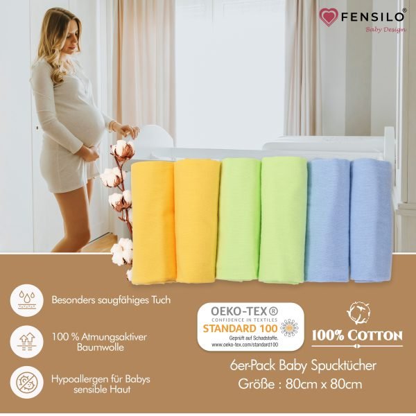 Baby Mulltücher; Mullwindeln; Spucktücher; fensilo; mulltücher baby; mulltücher baby mädchen; spucktücher baby; spucktücher baby mädchen; spucktuch junge; Fensilo baby; Fensilo baby blanket; blanket; baby blanket; newborn; object; knitted; top view; Fensilo.com; white blanket; white; background; beautiful; indoors; sheet; cover; fabric; wash; cushion; bed; polyester; satin; protection; swaddle blanket; comfortable; cotton; hypoallergenic; cute; design; washable; warm; comfy; care; soft; bedroom; set; size; crib; baby crib; outdoor; playground; vacation; park; sleep; colorful; breathable; layers; 2 layers; premium; materials; premium materials; high-quality; quality; unisex; 6 set blankets; Yellow; blue; green; colorful blankets;