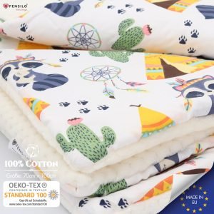 Baby Mulltücher; Mullwindeln; Spucktücher; fensilo; mulltücher baby; mulltücher baby mädchen; spucktücher baby; spucktücher baby mädchen; spucktuch junge; Fensilo baby; Fensilo baby blanket; blanket; baby blanket; newborn; object; knitted; top view; Fensilo.com; white blanket; white; background; beautiful; indoors; sheet; cover; fabric; wash; cushion; bed; polyester; satin; protection; swaddle blanket; comfortable; cotton; hypoallergenic; cute; design; washable; warm; comfy; care; soft; bedroom; set; size; crib; baby crib; outdoor; playground; vacation; park; sleep; colorful; breathable; layers; 2 layers; premium; materials; premium materials; high-quality; quality; unisex; large blanket; wide blanket; long; wide; comfortable blanket; adorable design; adorable animals; lovely animals; luxurious design; deer; leaves; indian hut;