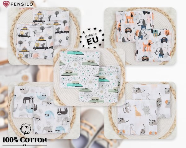 Baby Mulltücher; Mullwindeln; Spucktücher; fensilo; mulltücher baby; mulltücher baby mädchen; spucktücher baby; spucktücher baby mädchen; spucktuch junge; Fensilo baby; Fensilo baby blanket; blanket; baby blanket; newborn; object; knitted; top view; Fensilo.com; white blanket; white; background; beautiful; indoors; sheet; cover; fabric; wash; cushion; bed; polyester; satin; protection; swaddle blanket; comfortable; cotton; hypoallergenic; cute; design; washable; warm; comfy; care; soft; bedroom; set; size; crib; baby crib; outdoor; playground; vacation; park; sleep; colorful; breathable; layers; 2 layers; premium; materials; premium materials; high-quality; quality; unisex; 10 set blankets; adorable animals; cute animals; crocodile; sloth; dogs; elephant; tiger; giraffe; trees; shades; colorful animals; lovely animals;