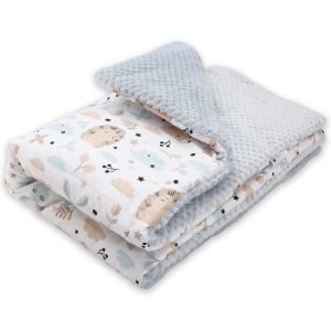 FENSILO Babydecke Kuscheldecke Baby Ausstattung Doppelseitige Multifunktionsdecke Krabbeldecke Weiche Kinderdecke aus Plüsch und Baumwolle 70x100cm Hergestellt in der EU Kaninchen - Grau