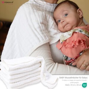 FENSILO Mulltücher Baby  Spucktücher Baby - 6 Schichten Saugstark Mullwindeln 6er Pack 35x50 cm  Stoffwindeln - schadstoffgeprüft - Spucktücher für Jungen und Mädchen - Baby Mullwindeln  weiß
