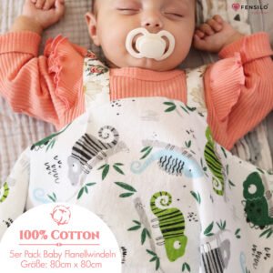 Moltontücher, 5er Pack-Flanellwindeln aus 100% Baumwolle-80x80cm,Moltonwindel Spucktücher Baby, Spucktuch Flanell Moltontuch, Chamäleon & Biene