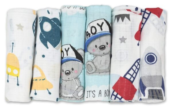 Fensilo Stofluiers, verpakking van 6 stuks, 70 x 80 cm, stoffen luiers, made in EU, getest op schadelijke stoffen, spuugdoeken voor baby's en jongens, blauw