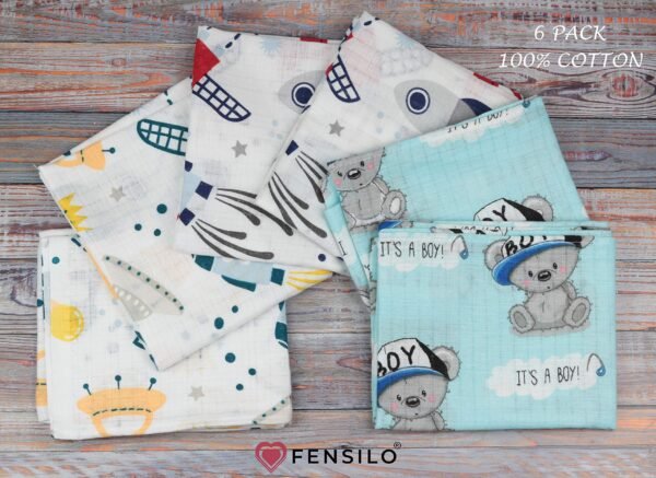 Fensilo Stofluiers, verpakking van 6 stuks, 70 x 80 cm, stoffen luiers, made in EU, getest op schadelijke stoffen, spuugdoeken voor baby's en jongens, blauw - Image 5
