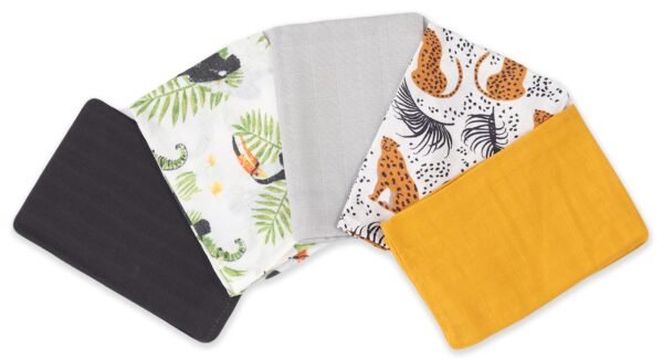 FENSILO|Baby|Katoenen mousseline|4pack|65x70 cm|Hydrofiele Luiers|Hydrofiele Doeken|jongens en meisjes|gaasluiers|babyluiers zwart, blauw, geel, beige