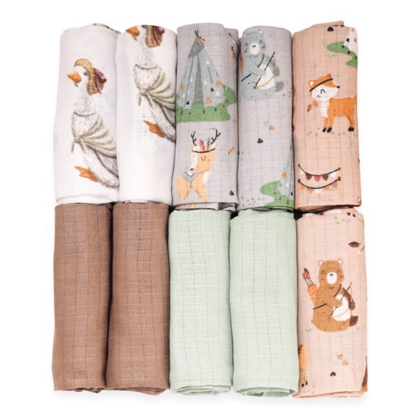 FENSILO Mullluiers | Mulldoeken - Pack van 10 70 x 80 cm | stoffen luiers | afvegen en afdekken van pasgeborenen | mousseline doeken voor baby's | Rainbow