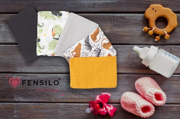 FENSILO|Baby|Katoenen mousseline|4pack|65x70 cm|Hydrofiele Luiers|Hydrofiele Doeken|jongens en meisjes|gaasluiers|babyluiers zwart, blauw, geel, beige - Image 8