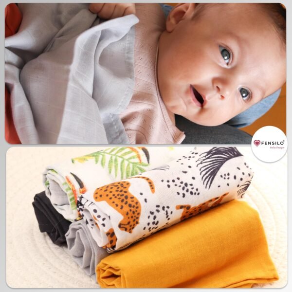 FENSILO Mousselinedoeken voor baby's, 60 x 75 cm, 4 stuks, mousseline, Made in EU, snuffeldoek, spuceldoek voor jongens en meisjes, zwart-witte sterren - Image 3