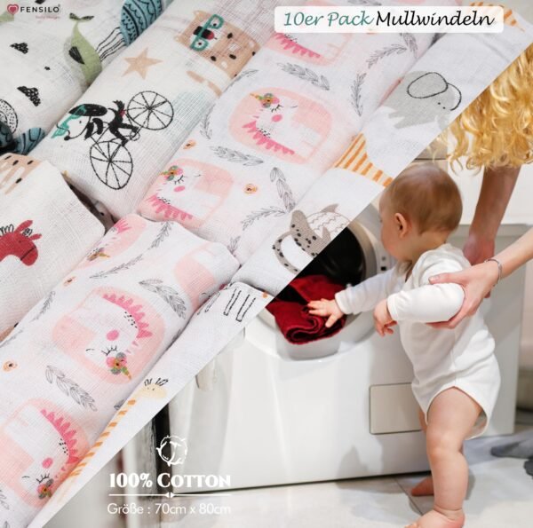 FENSILO Weefseldoeken - gaasluiers - verpakking van 10 stuks 70 x 80 cm - stoffen luiers, Made in EU, getest op schadelijke stoffen - spuugdoeken baby meisjes jongens doek - Image 8