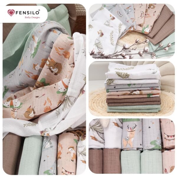 FENSILO Mullluiers | Mulldoeken - Pack van 10 70 x 80 cm | stoffen luiers | afvegen en afdekken van pasgeborenen | mousseline doeken voor baby's | Rainbow - Image 2
